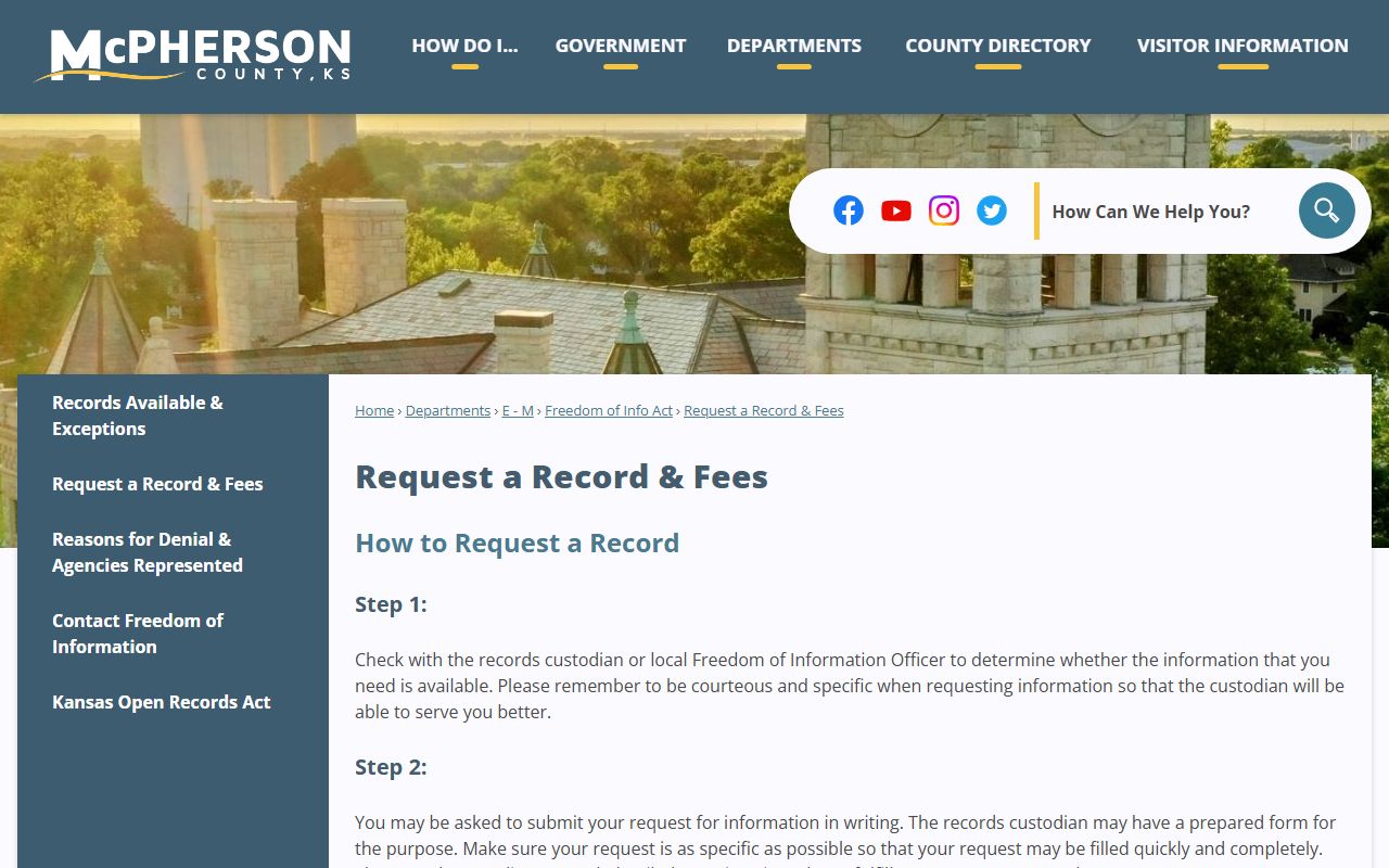 McPherson County Clerk of the District Court record request fees