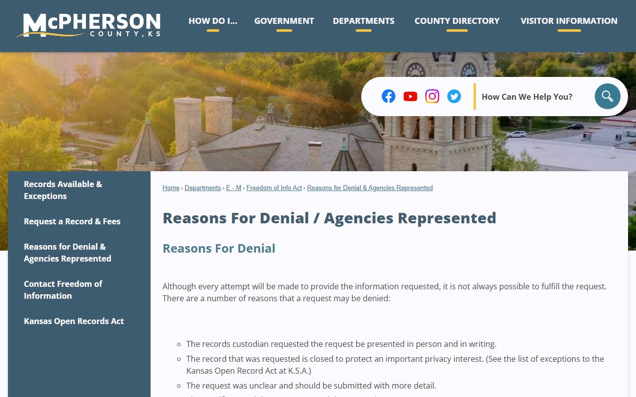 McPherson County Clerk of the District Court denial reasons and custodians