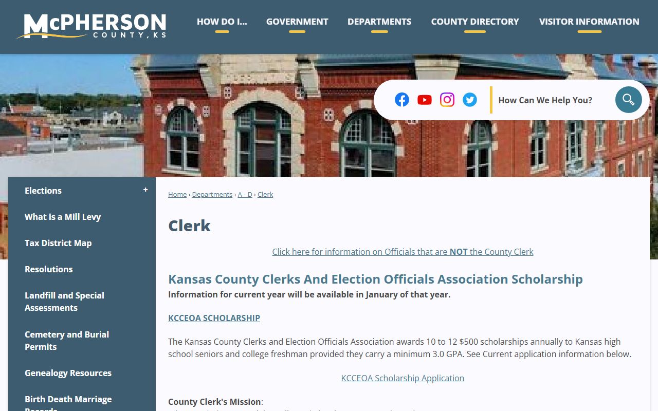 McPherson County County Clerk office separate from court records