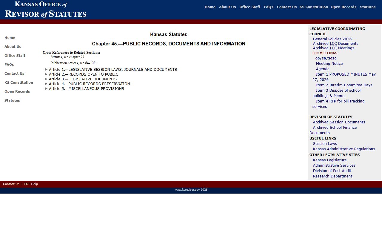 McPherson County court records Kansas Open Records Act chapter index