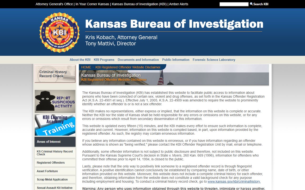 McPherson County criminal court records KBI registered offender search