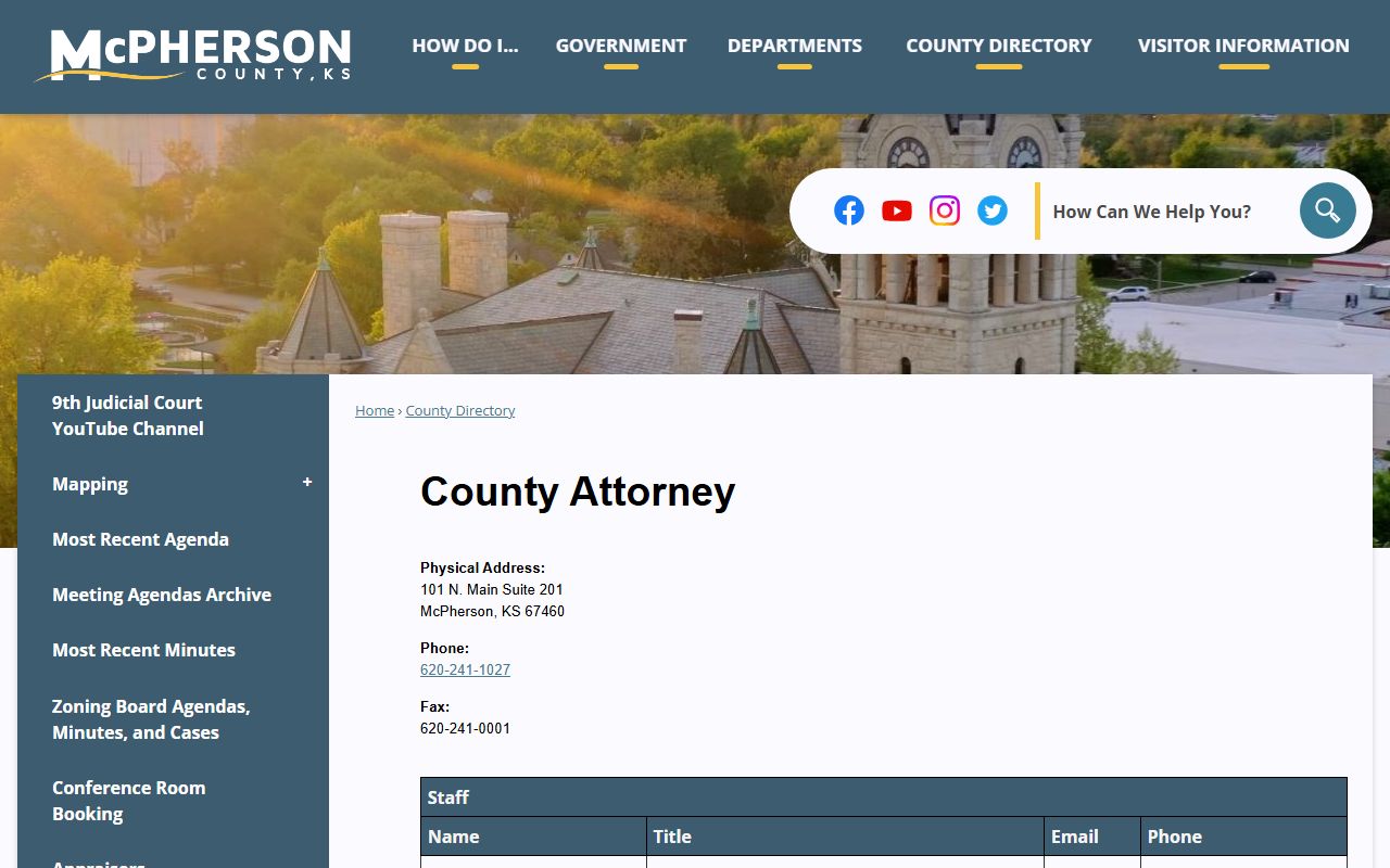 McPherson County District Court County Attorney directory