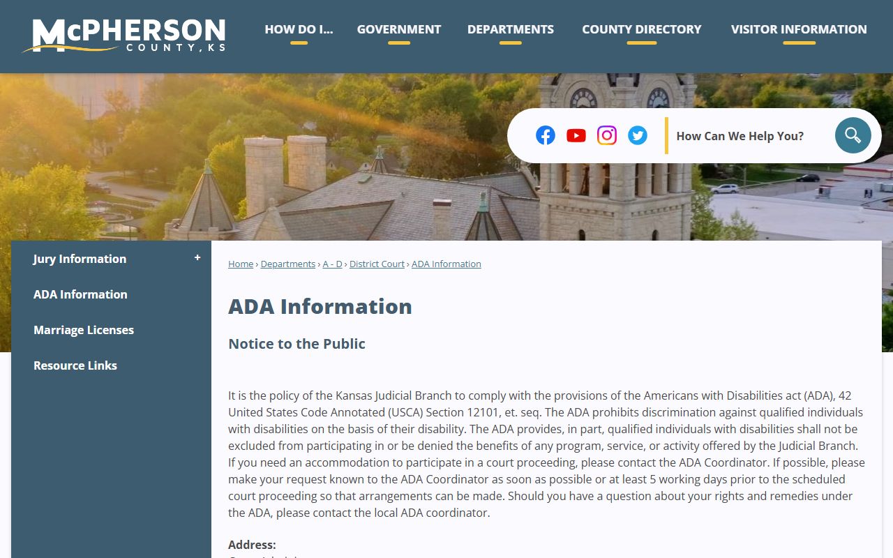 McPherson County District Court ADA and court access information