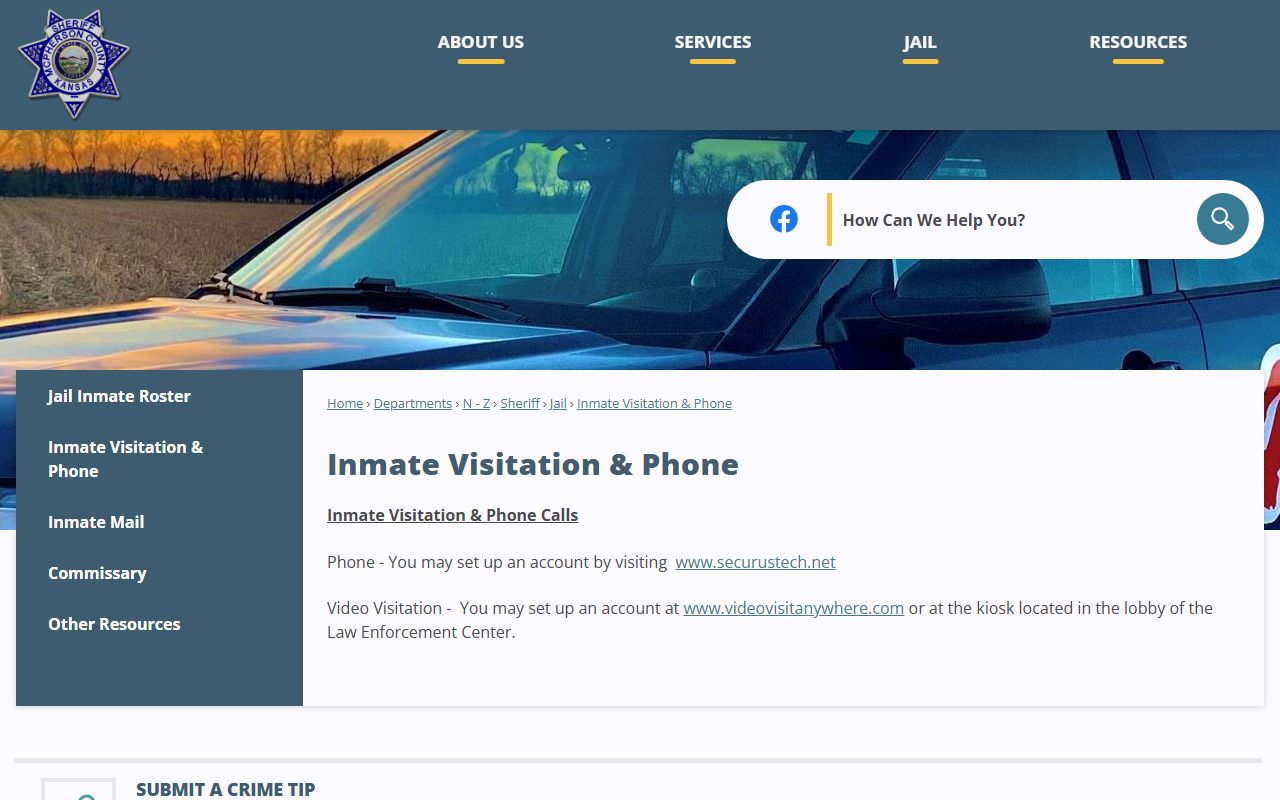 McPherson County inmate search visitation and phone vendor instructions