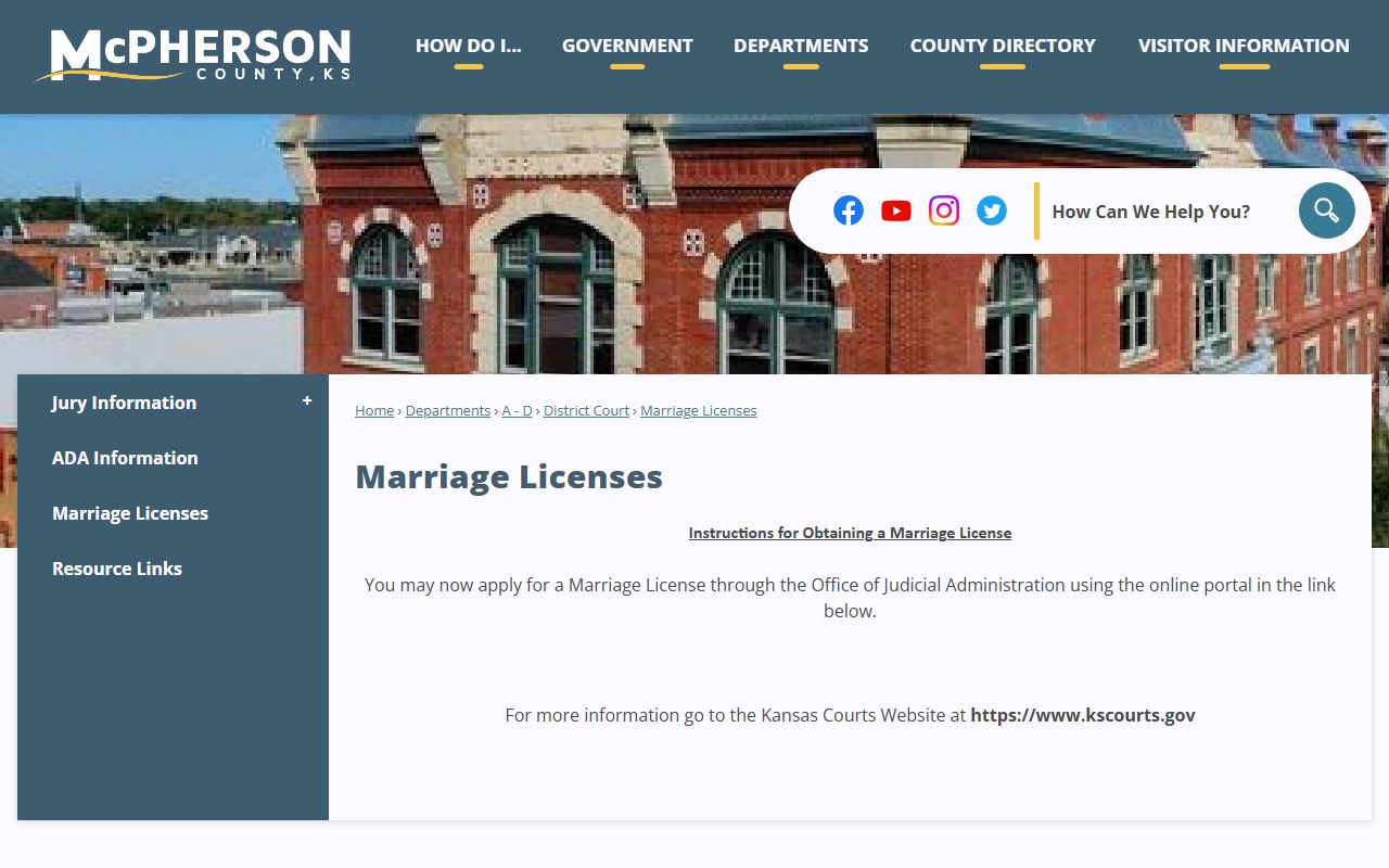 McPherson County marriage records county marriage license page