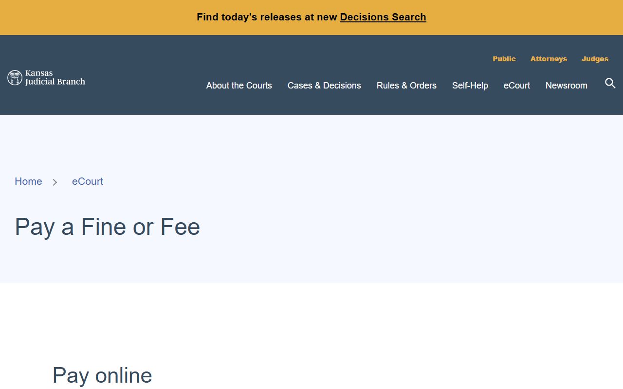 McPherson County traffic court records Kansas Courts pay a fine page