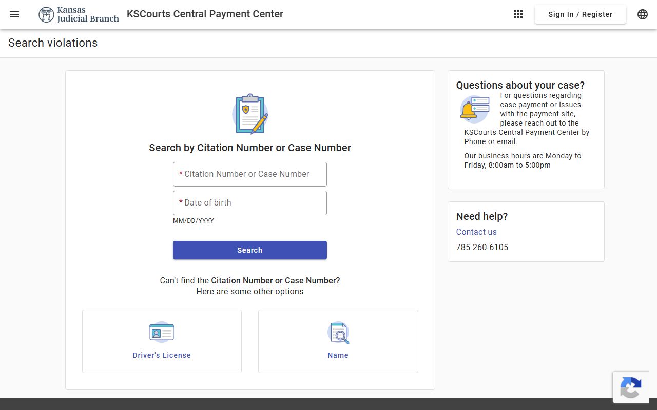 McPherson County traffic court records Central Payment Center search form